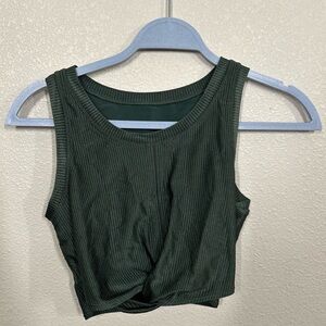 aerie Ribbed Twist-Front Crop Tank - Dark Green